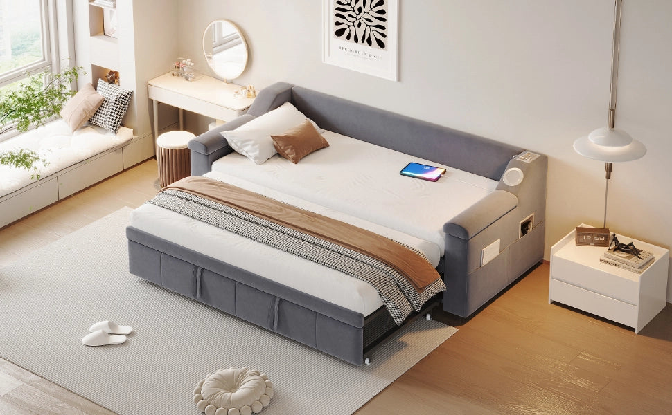 letto divano imbottito velluto grigio 97 x 216 cm