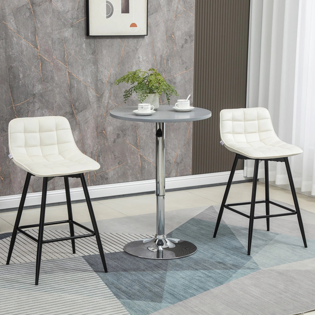 EasyComfort Set 2 Sgabelli da Bar con Schienale e Poggiapiedi in Stile Nordico in Metallo e Velluto, color Crema, 45x47x84 cm
