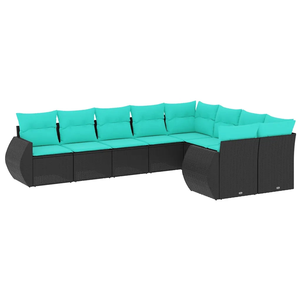 Set Divani da Giardino 9 pz con Cuscini Nero in Polyrattan 3221836