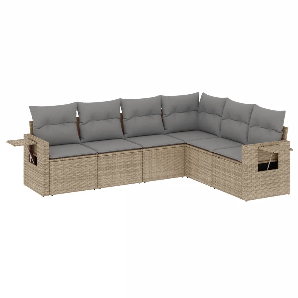 Set Divano da Giardino 6 pz con Cuscini Beige in Polyrattan