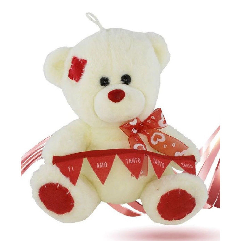 Trade Shop - Orso In Peluche Fiocco Festone Ti Amo Tanto Tanto Tanto 22cm San Valentino 93857 -