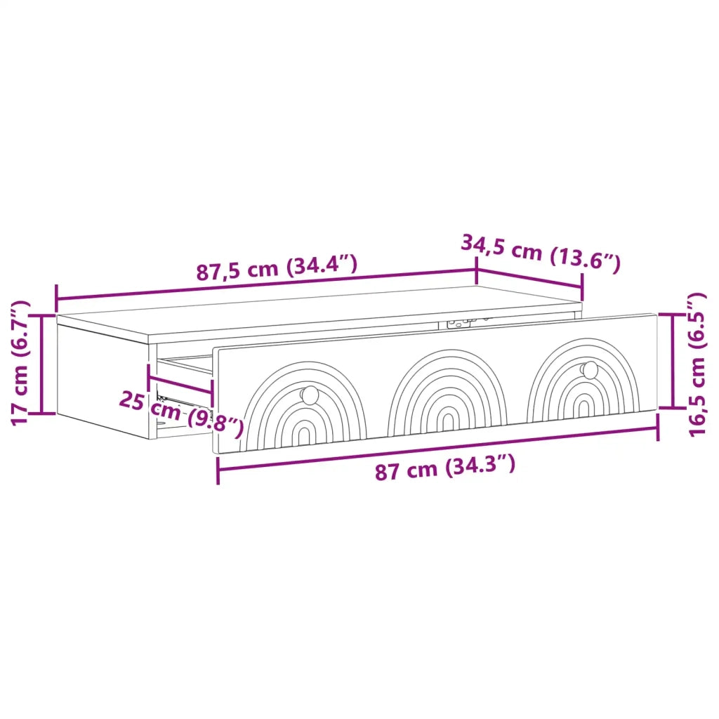 Tavolino da Parete Laterale Grigio Cemento 87,5 x 34,5 x 17 cm 898158