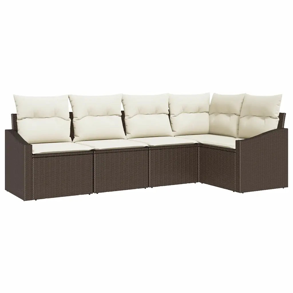 Set Divano da Giardino 5 pcs Marrone e bianco polyrattan 3355387