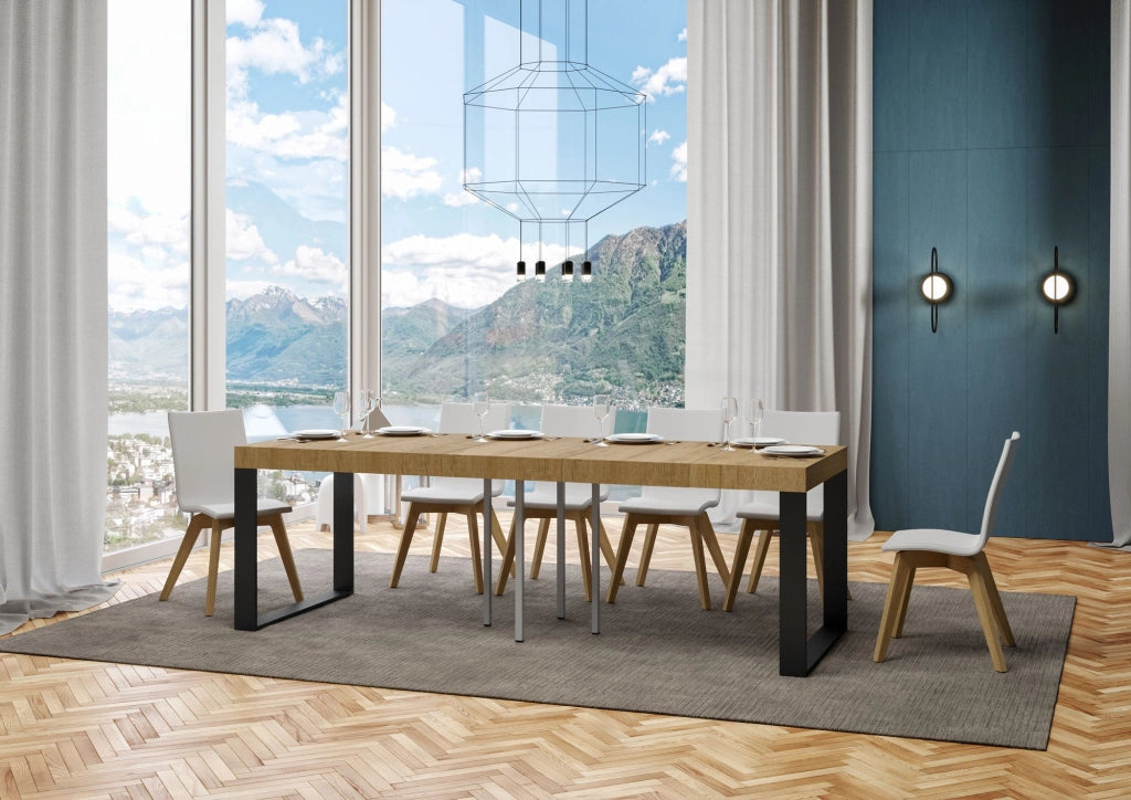 Tavolo Allungabile 90-246x90x77 cm Tecno Premium Quercia Natura Telaio Antracite