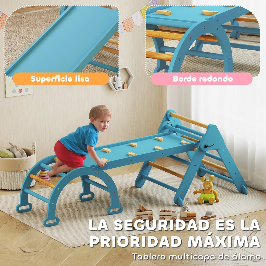 Letto a castello Montessori triangolare pieghevole con arco e rampa per bambini ¨C zephmum ¨C blu 188x70 cm