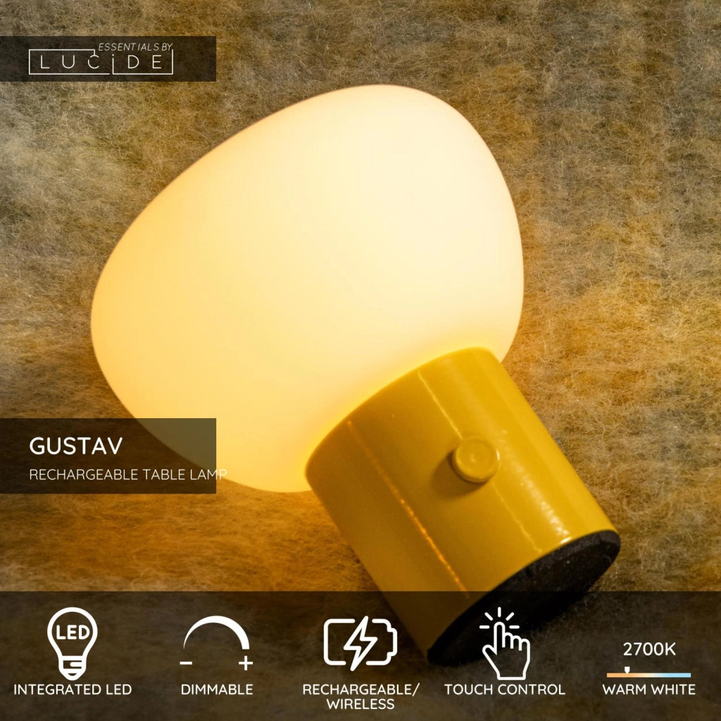 Lampada da tavolo LED wireless gialla vetro GUSTAV Lucide