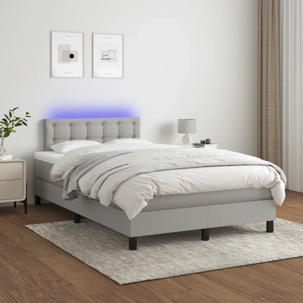 Letto a Molle Materasso e LED Grigio Chiaro 120x190 cm Tessuto 3270067