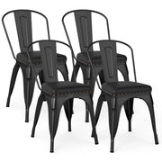 Sedie impilabili con schienali rimovibili e sedile imbottito in pelle artificiale, Set di 4 sedie da pranzo in metallo Nero-Sedie da pranzo