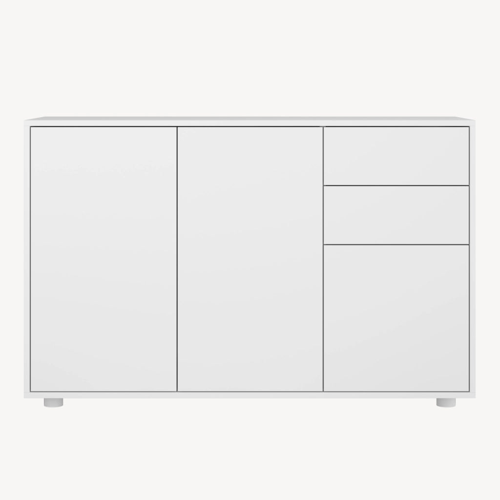 Credenza Paarl Comò con 3 Ante e 2 Cassetti 74x117x36 cm - Bianco Opaco [en.casa]