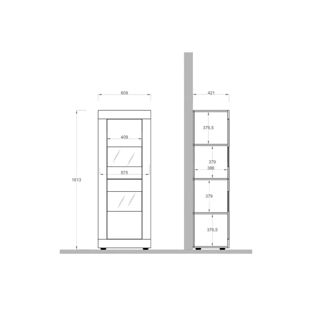 Vetrina design 2 porte collezione ACCESS. Colori bianco e rovere chiaro.