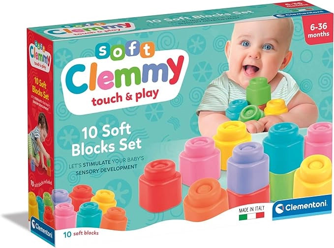 Mattoncini Costruzioni Morbide Soft Clemmy, Set 10 Mattoncini di Gomma Prima Infanzia per Bambini , Gioco Sensoriale Imp