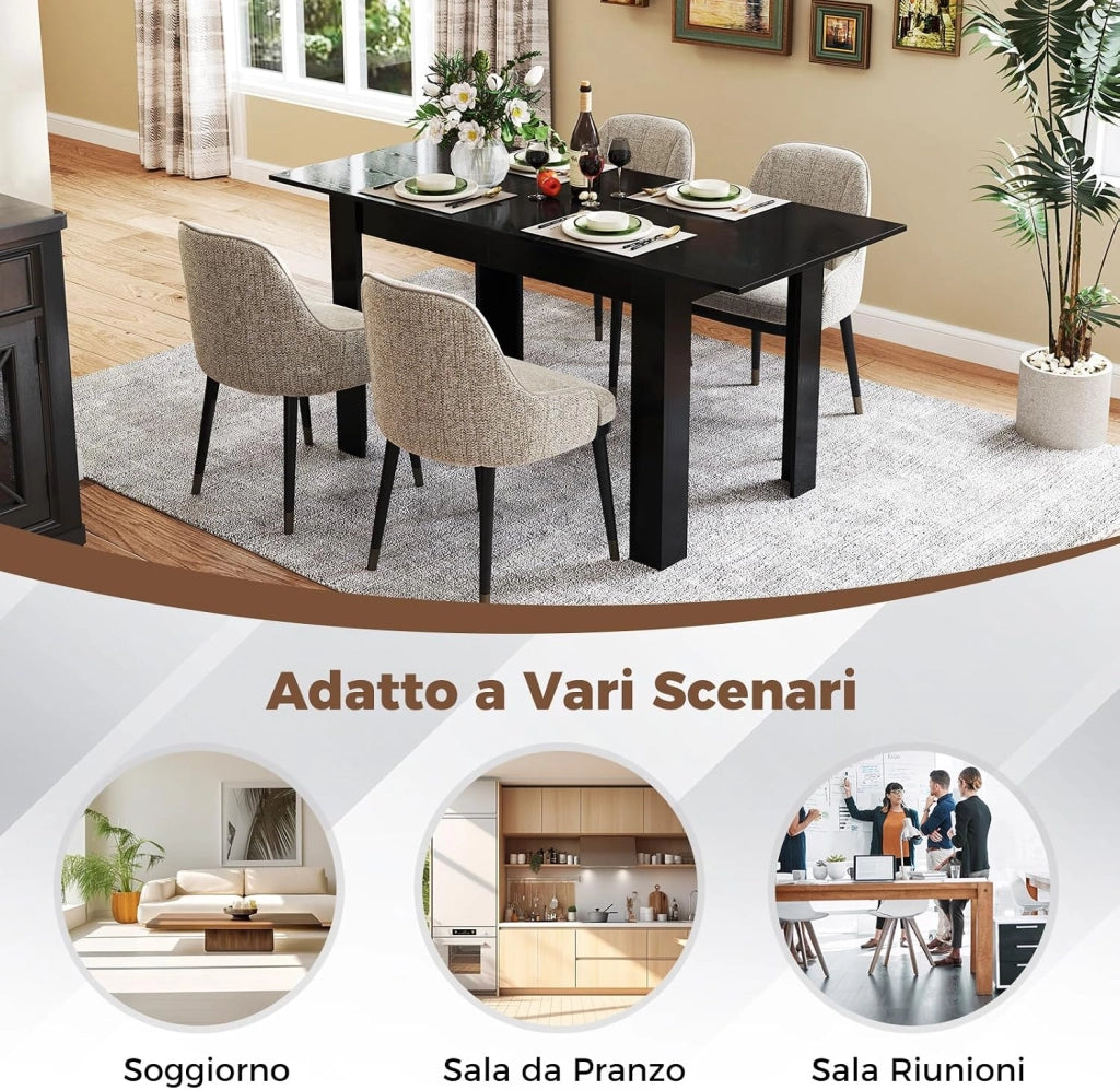 Tavolo Allungabile da Pranzo per 4-6 Persone, Tavolo Consolle Estensibile, Tavolo Moderno da Cucina, Soggiorno e Sala da Pranzo, 158 x 70 x 76 cm, Nero (Nero)
