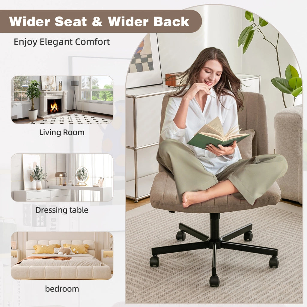 Sedia da ufficio ergonomica in tessuto con altezza regolabile, schienale reclinabile, rotelle silenziose cuscino khaki