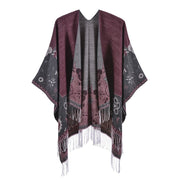 Sciarpa di nuovo stile con nappe e fiorellini, alla moda, oversize, calda e con spacco.