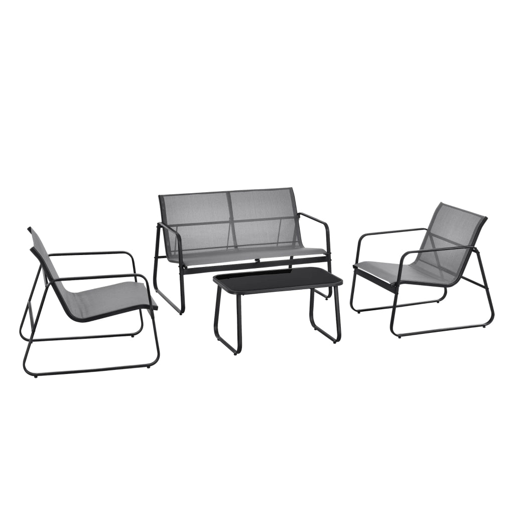 Set di mobili da giardino da 4 pezzi in acciaio rivestito in PVC nero e grigio chiaro 03_0008240