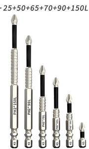 Set di punte Phillips antiscivolo extra dura, alta durezza, resistente all'usura, per trapano elettrico e trapano a batteria (25-150L), 6 pezzi
