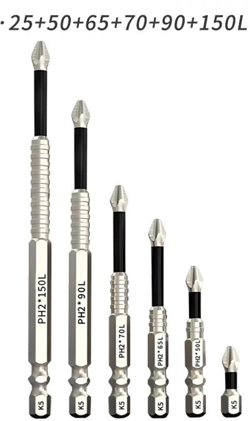 Set di punte Phillips antiscivolo extra dura, alta durezza, resistente all'usura, per trapano elettrico e trapano a batteria (25-150L), 6 pezzi