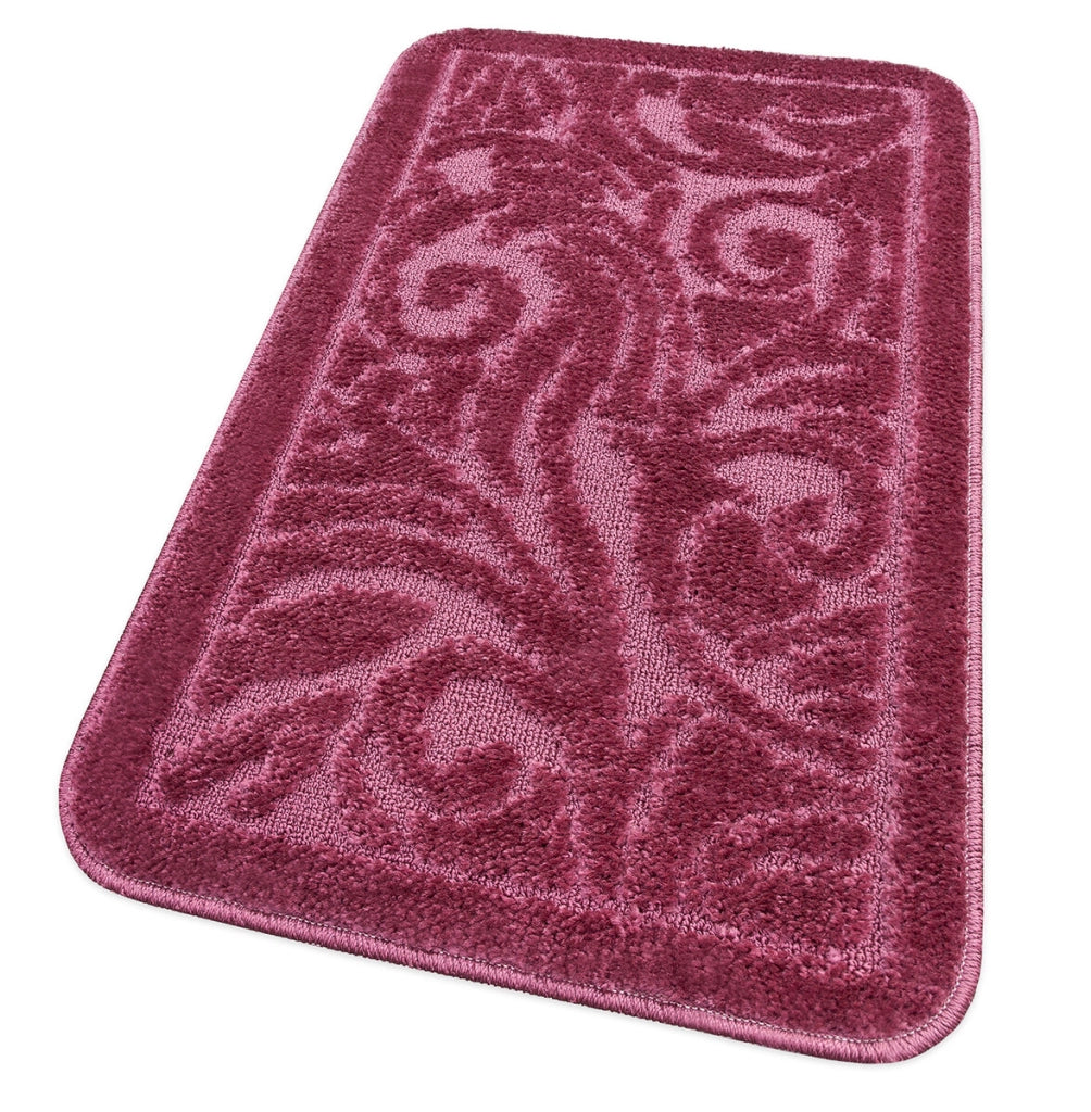 Tappeto Bagno Damascato Scendiletto Camera 50x110 Cm Morbido Assorbente Antiscivolo Porpora
