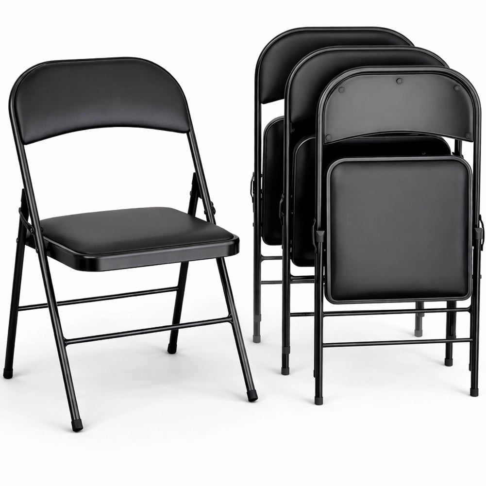Set 4 Sedie Pieghevoli Metallo Ecopelle Imbottita Ergonomiche Salvaspazio Nero