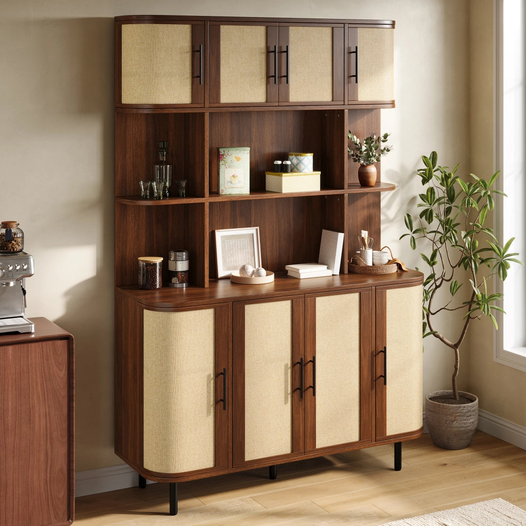 Madia con 8 ante e frontali effetto intrecciato - in MDF - 120x20x180 cm - noce