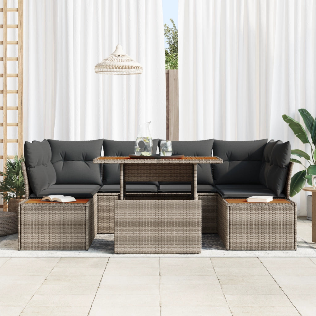 Set Divano Giardino 6 Pezzi con Cuscini Grigi Polyrattan