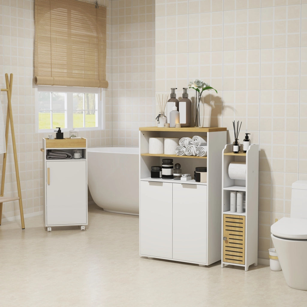 Armadietto Bagno con 2 Ante e 2 Ripiani Aperti ¨C zephmum ¨C Bianco 60x30x102 cm