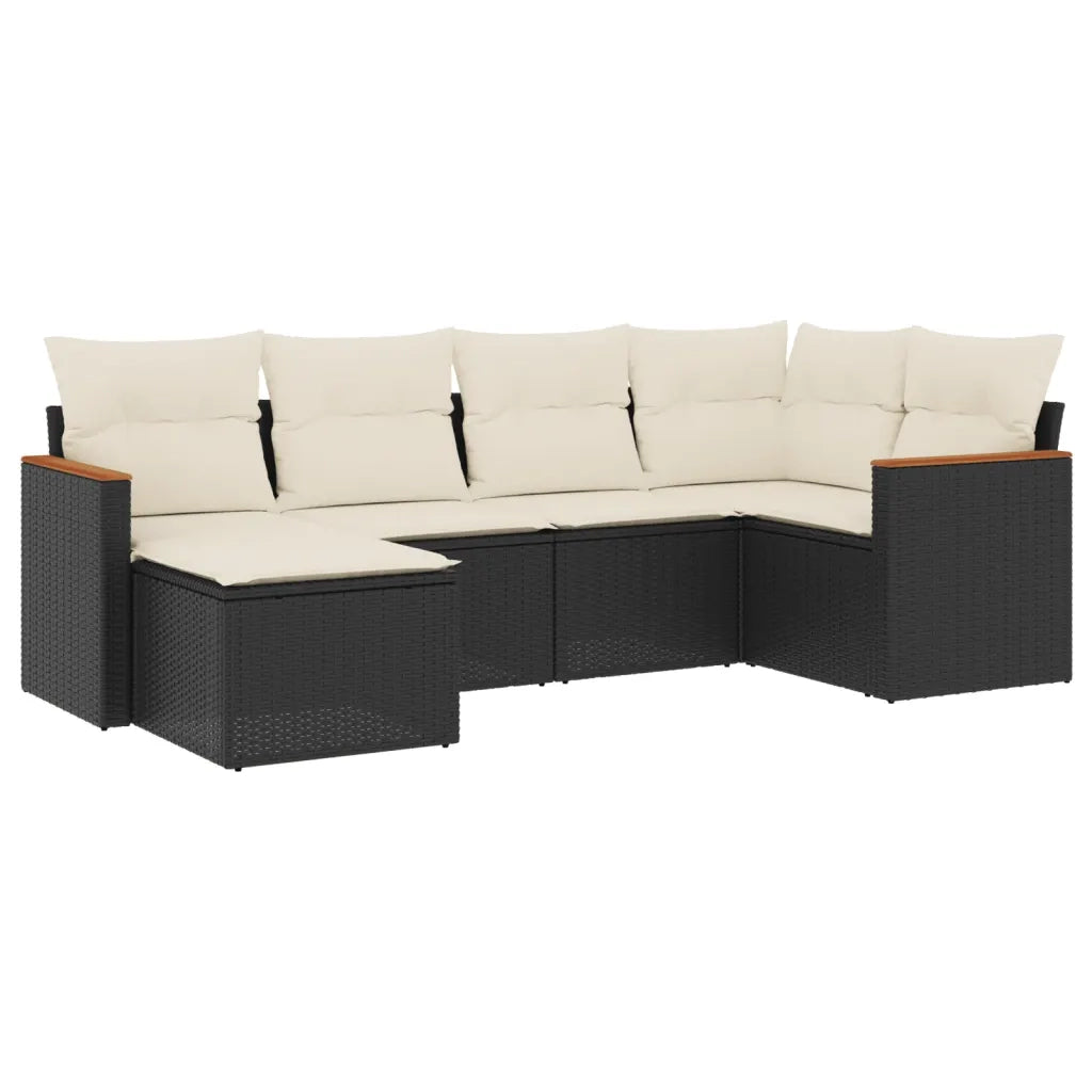 Set Divano da Giardino 6 pz con Cuscini-Sofa da Giardino-Divanetto da esterno Nero in Polyrattan 151354