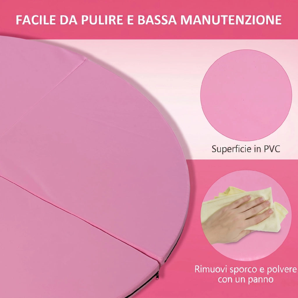 Tappeto Pole Dance Antiscivolo Pieghevole Ø150x5 cm in Schiuma EPE e PVC Rosa