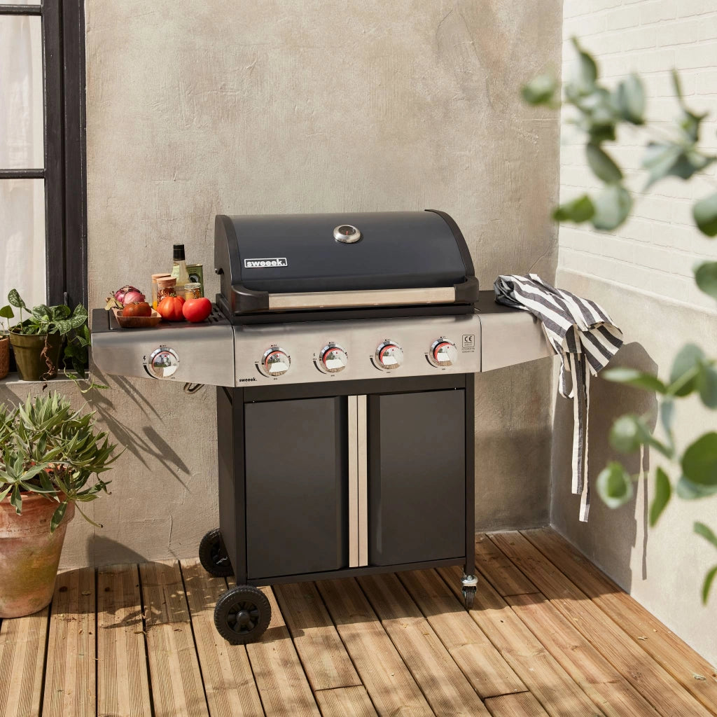Barbecue a gas a 5 fuochi con 1 bruciatore laterale, nero