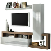 Set arredo salotto con contenitori, collezione BURA, lunghezza 219 cm, bianco laccato/quercia mercurio.