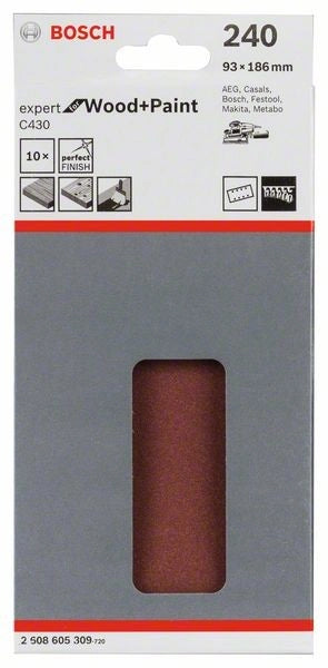 2608605309 - Set 10 Fogli abrasivi C430,93 x 186 mm, P240, EXPERT for LEGNO+VERNICE