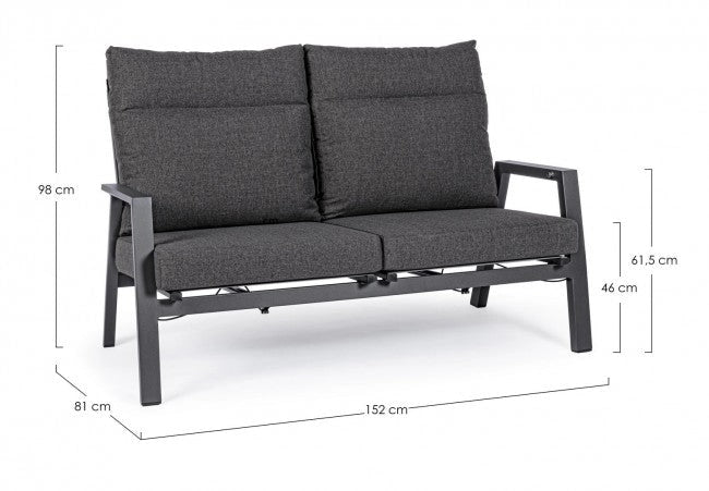 Divano 2 Posti 152x81x98h cm Recl con Cuscini Kledi Antracite