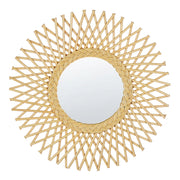 Specchio da parete in rattan naturale 60 cm Boho Forma di Sole Ganci di montaggio Soggiorno Camera da letto