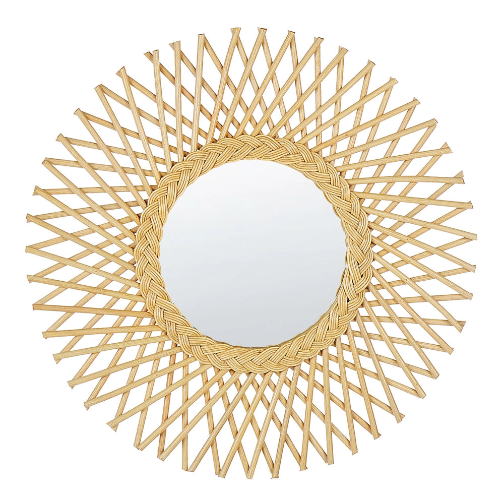 Specchio da parete in rattan naturale 60 cm Boho Forma di Sole Ganci di montaggio Soggiorno Camera da letto