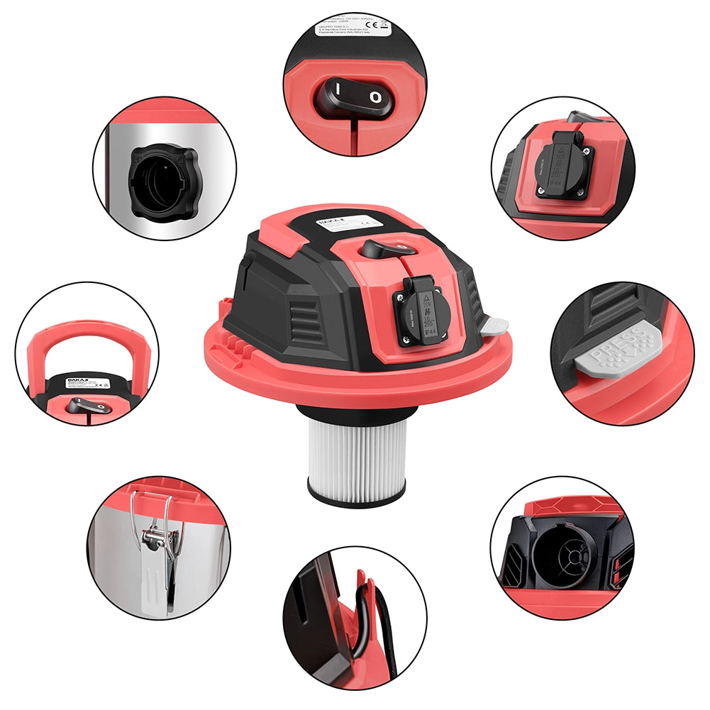 Aspiratore Solidi e Liquidi da 30 L 1200 W Acciaio con Filtro HEPA e Soffiante