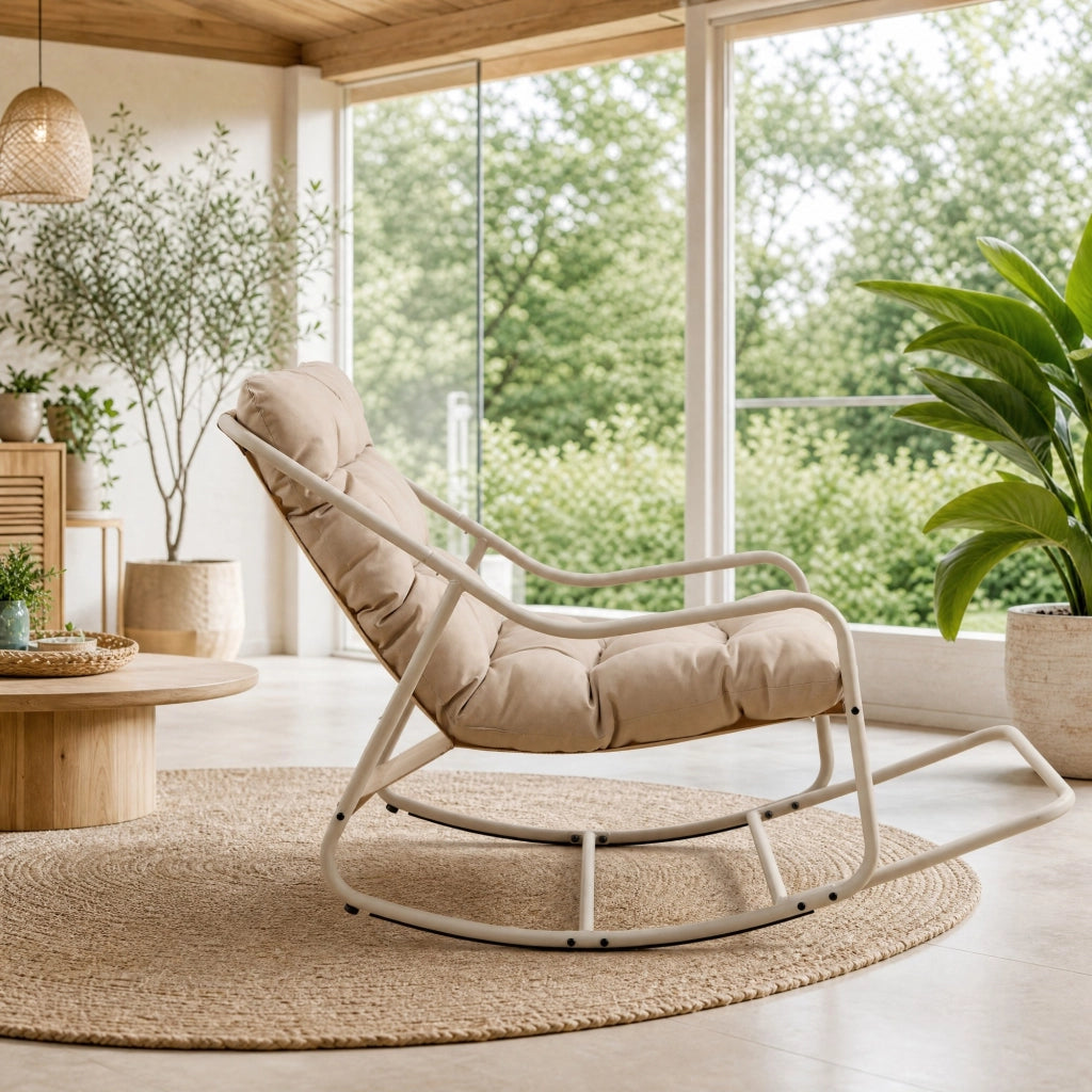 POLTRONA a dondolo 75x116x82 cm in acciaio Beige con cuscino