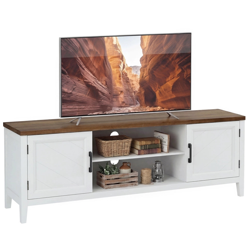 Mobile TV 140 cm con 2 ante e 2 ripiani aperti ¨C Zephmum ¨C Bianco e marrone