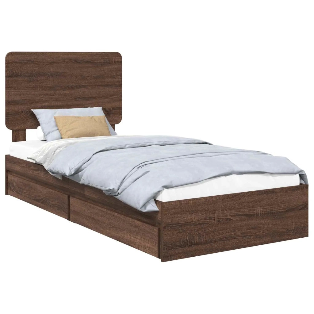 Letto con Contenitore con testiera Rovere Marrone 75 x 190 cm