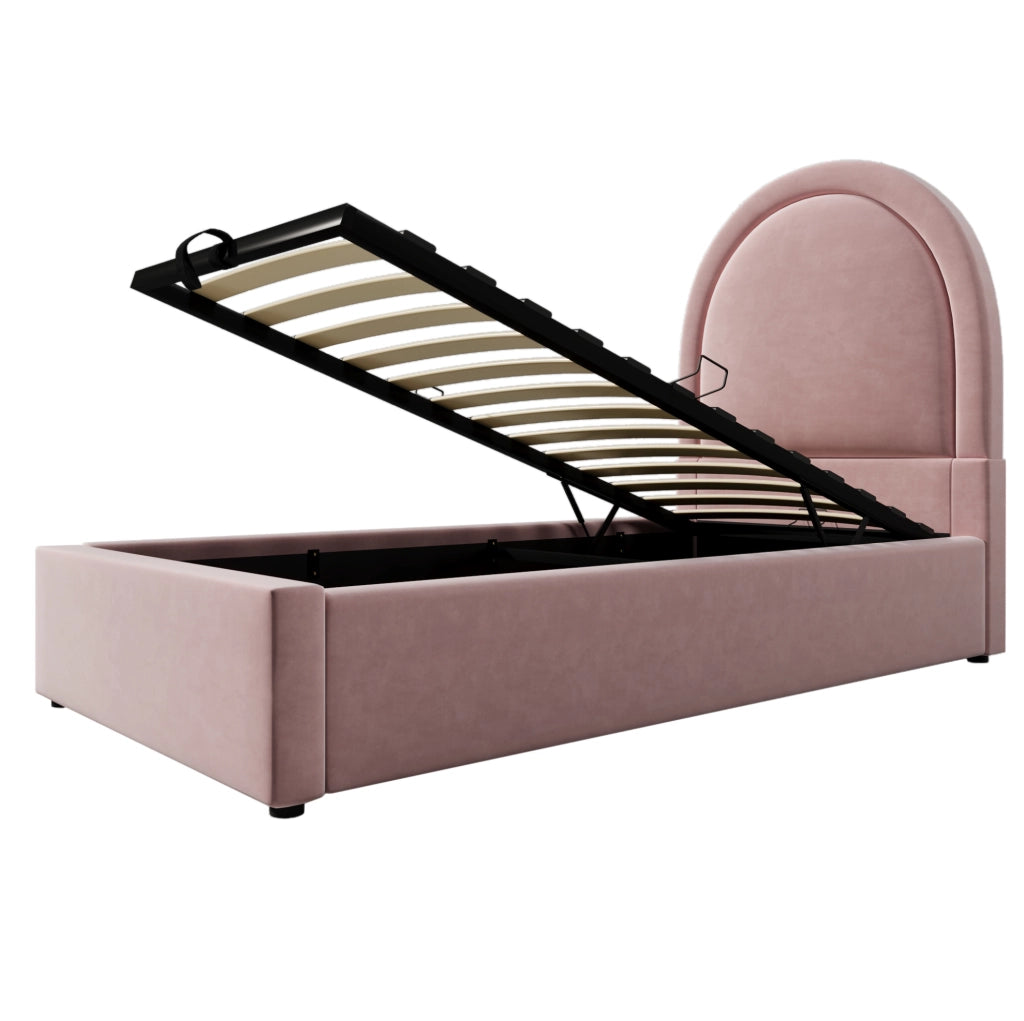 Letto per bambini 90x200 cm con contenitore; velluto rosa