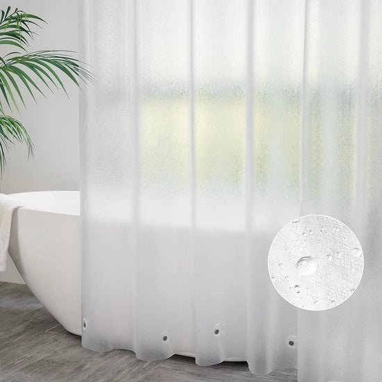 Douchegordino, 180 x 200 cm, trasparente, bianco, con 5 magneti di peso all'esterno, douchegordini con 12 ganci, badgordino, con disegno a rilievo, impermeabile, antimuffa per vasca da bagno.