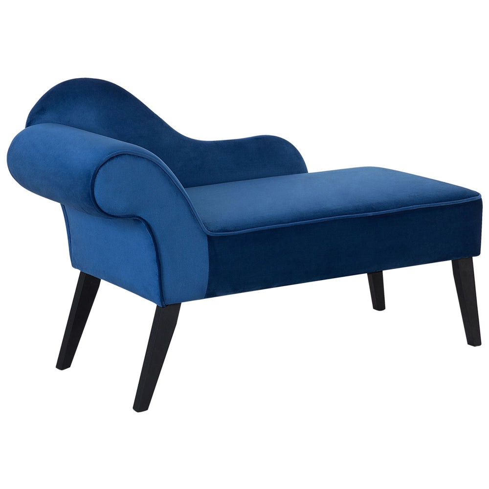 Chaise longue Blue velluto Tappezzeria Gambe in legno scuro versione sinistra Retro
