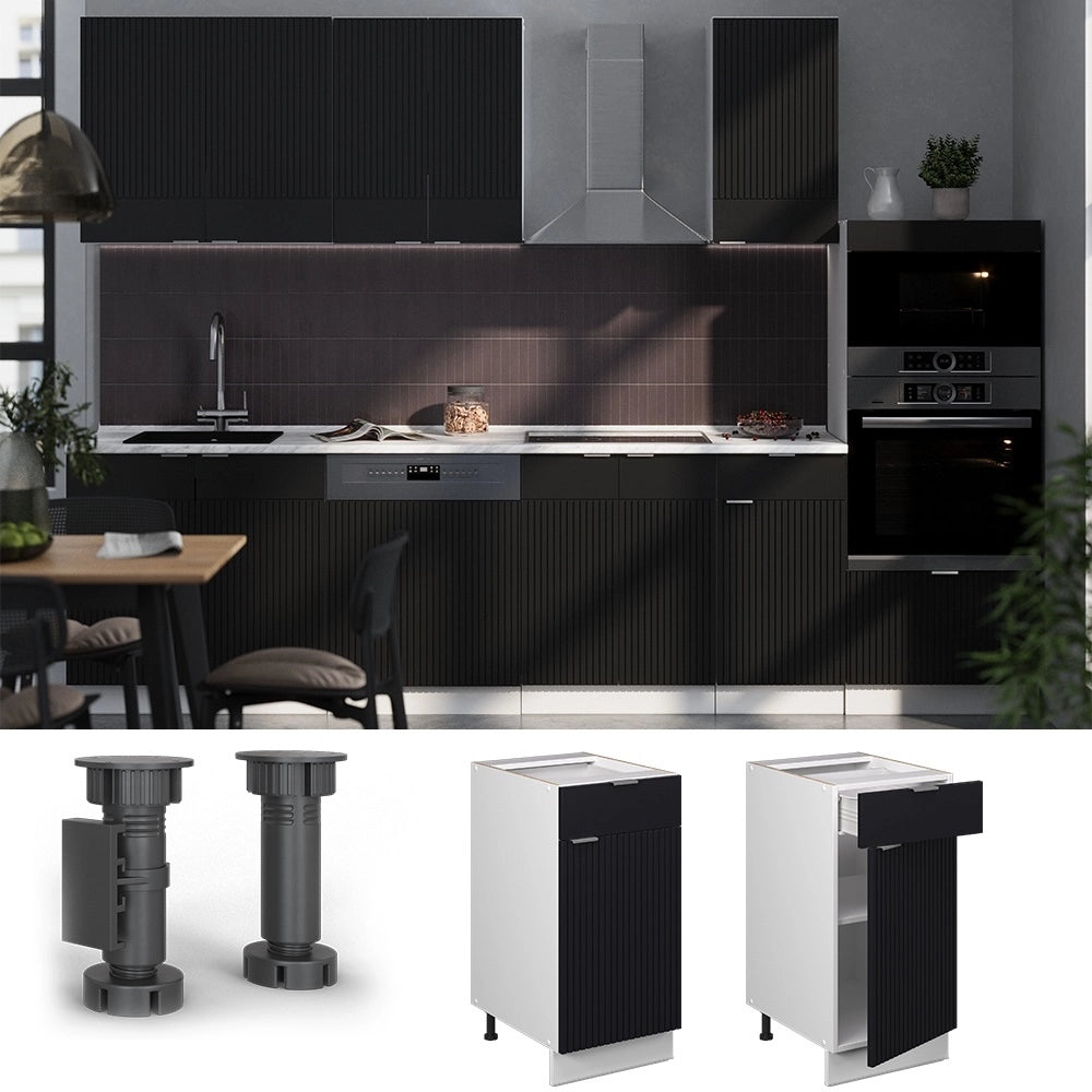 Mobiletto base per cucina Fame-Line Nero rigato/Bianco 40 cm, PL Marmo Vicco