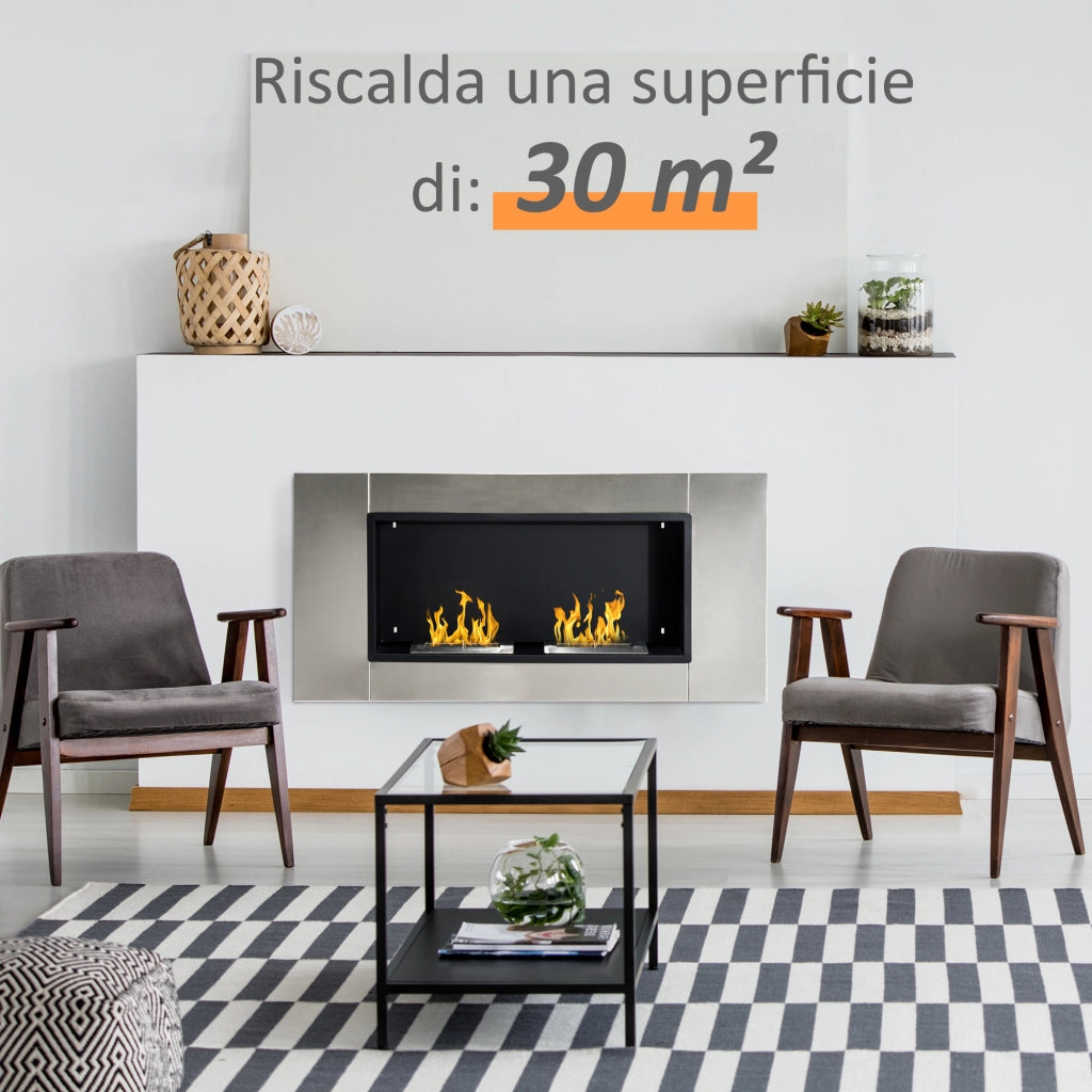 EasyComfort Camino Bioetanolo da Parete con 2 Bruciatori Capacità di 3L 13600BTU 110 x 54 x 14,5cm