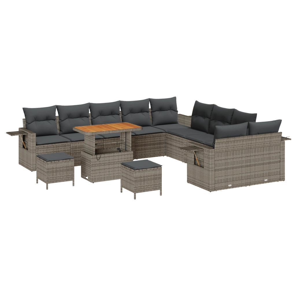 Set Divani Giardino Modulari 13 Pezzi con Cuscini Grigi Polyrattan Acacia