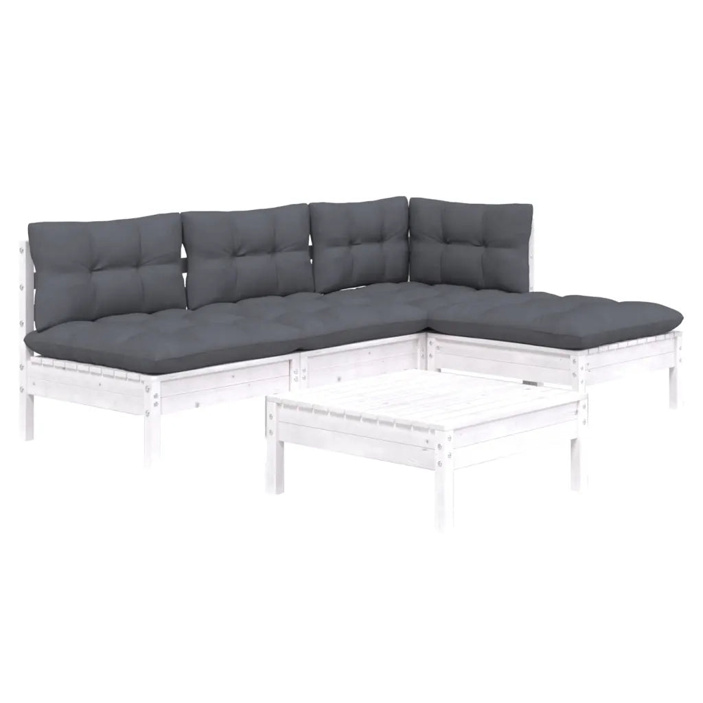 Set Divani da Giardino 5 pz con Cuscini Bianchi Legno di Pino 3096305