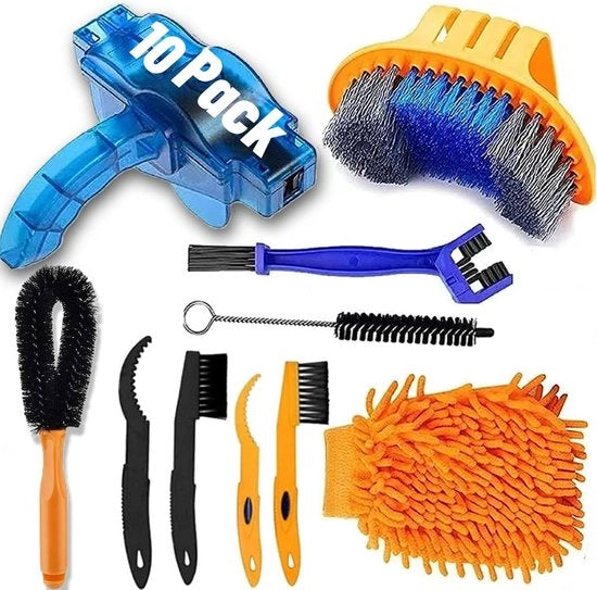 Set di pulizia per bicicletta da 10 pezzi - Pulitore catena - Pulizia catena - Set di pulizia catena - Con pulitore catena e set di pulizia - Adatto per MTB - Biciclette da corsa - BMX e altro
