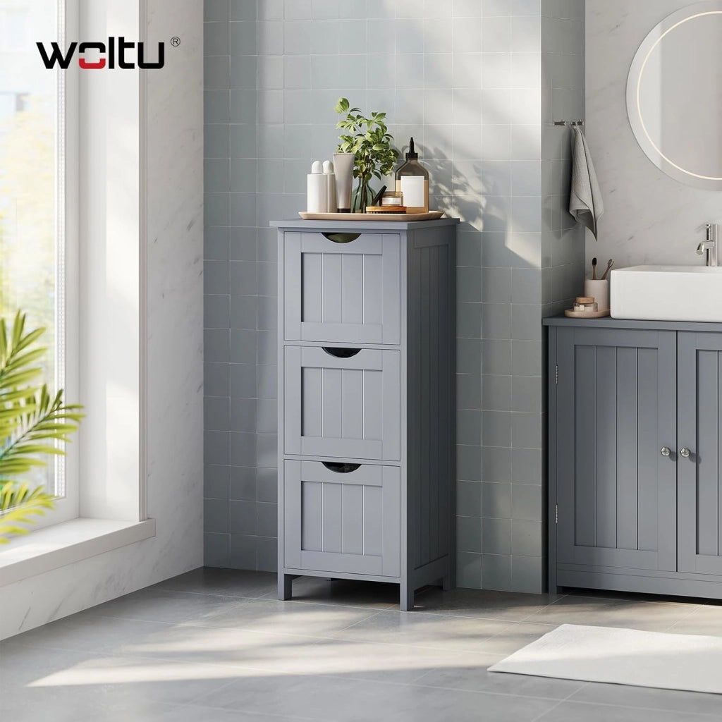 Mobile da Bagno, Mobiletto Bagno Salvaspazio, con 3 Cassetti, 32 x 30 x 81 cm, Armadio Autoportante, per Sala da Pranzo, Cucina, Stile Moderno, Grigio BZS123hgr