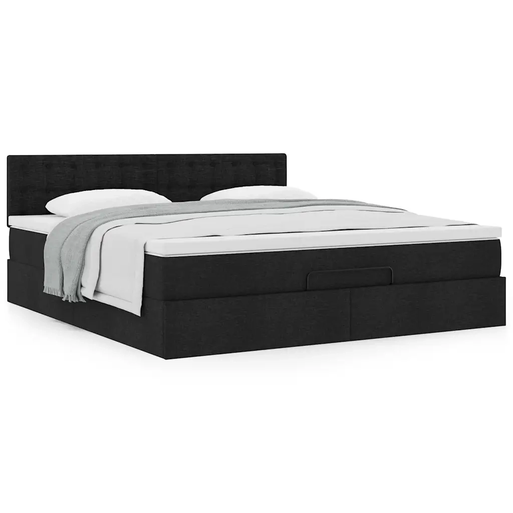 Struttura Letto Pouf con Materasso Nero 160x200 cm in Tessuto 3311638