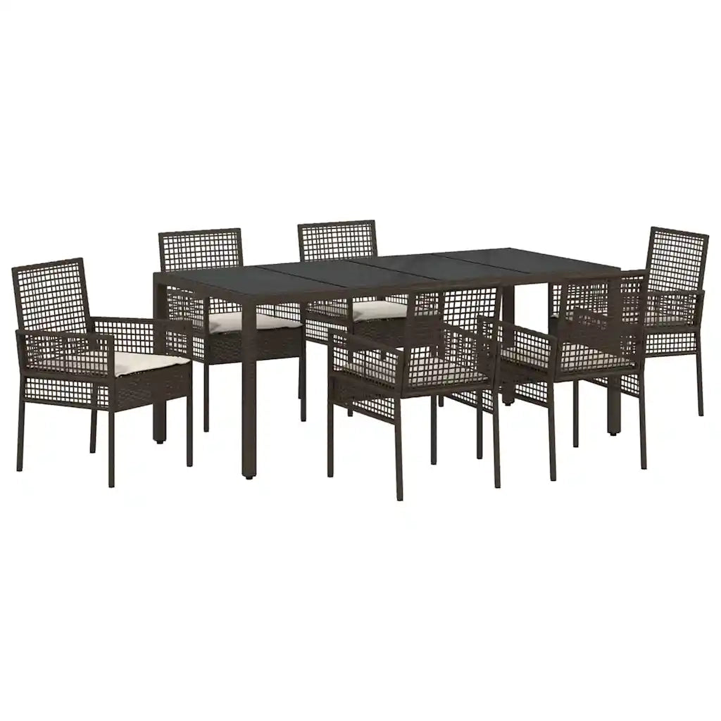 vidaXL Set da Pranzo per Giardino 7 pcs Marrone Poly Rattan
