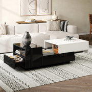 Tavolino basso sollevabile con 2 cassetti e vano laterale in truciolare bianco nero 100 × 50 × 38 cm